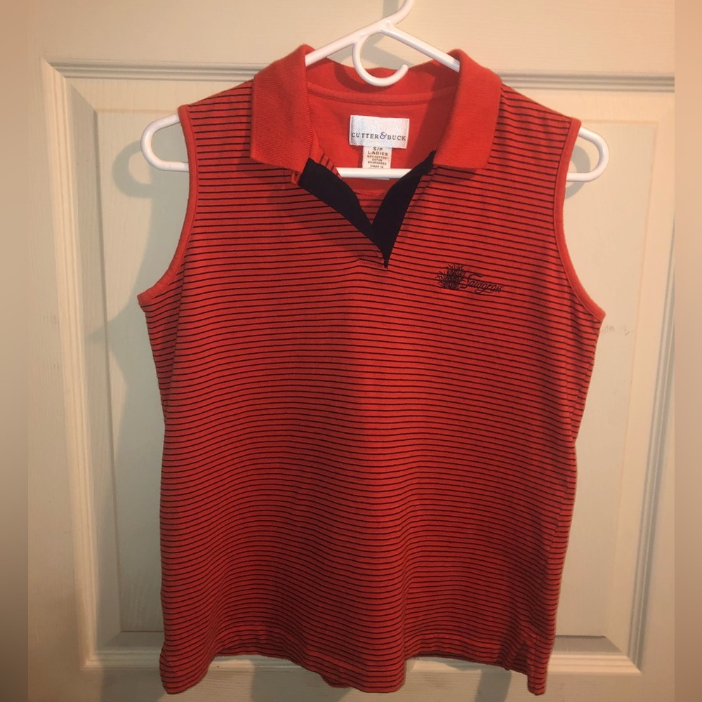 - Cutter and Buck sleeveless polo style , “sawgrass”, orange, excellent co…